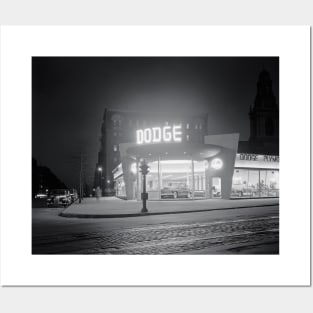 Auto Dealer At Night, 1948. Vintage Photo Posters and Art